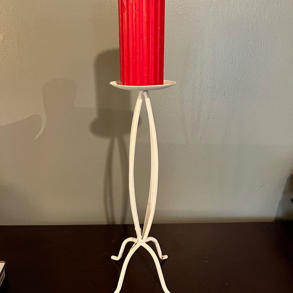 Elegant White Candle Holder with Red Candle